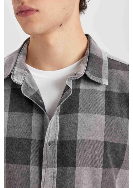 %100 Pamuk Regular Fit Kareli Uzun Kollu Gömlek