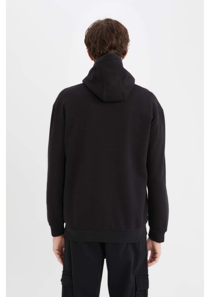 Relax Fit Kapüşonlu Baskılı Kalın Sweatshirt D4716AX24AU
