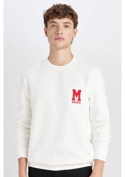 New Regular Fit Bisiklet Yaka Baskılı Kalın Sweatshirt D3670AX24AU