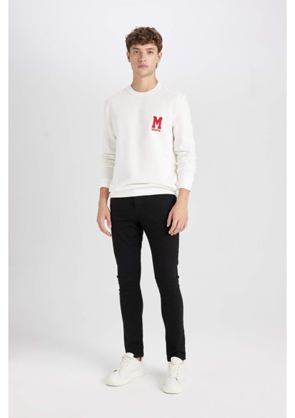 New Regular Fit Bisiklet Yaka Baskılı Kalın Sweatshirt D3670AX24AU
