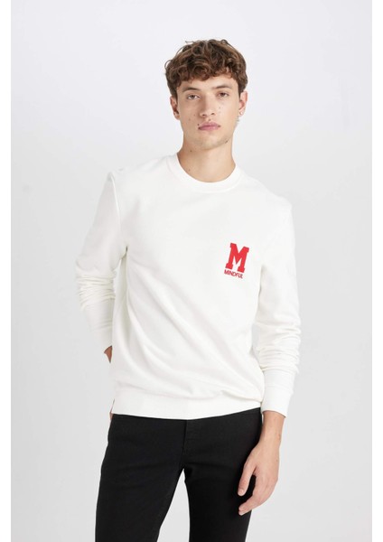 New Regular Fit Bisiklet Yaka Baskılı Kalın Sweatshirt D3670AX24AU