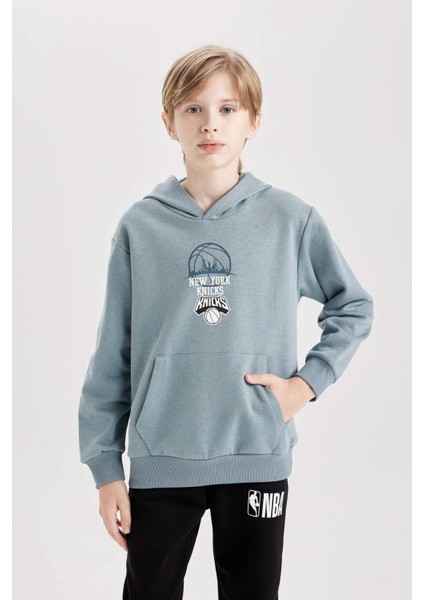 Erkek Çocuk NBA New York Knicks Kapüşonlu Sırt Baskılı Sweatshirt D3142A824AU
