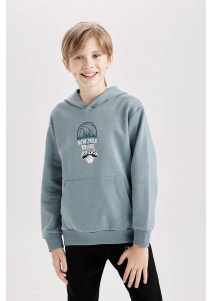 Erkek Çocuk NBA New York Knicks Kapüşonlu Sırt Baskılı Sweatshirt D3142A824AU