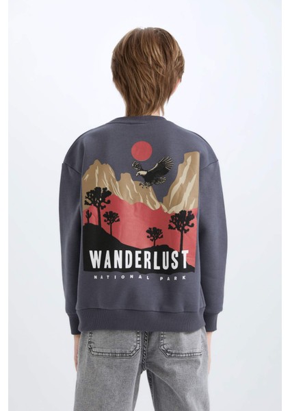 Erkek Çocuk Oversize Geniş Kalıp Bisiklet Yaka Sırt Baskılı Sweatshirt D5787A824WN