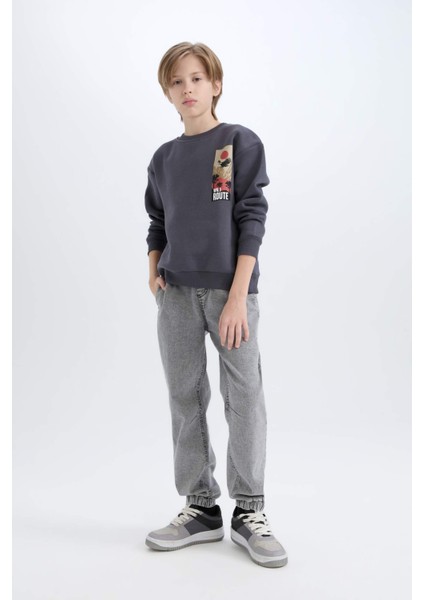 Erkek Çocuk Oversize Geniş Kalıp Bisiklet Yaka Sırt Baskılı Sweatshirt D5787A824WN