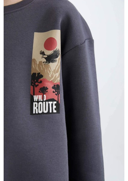 Erkek Çocuk Oversize Geniş Kalıp Bisiklet Yaka Sırt Baskılı Sweatshirt D5787A824WN