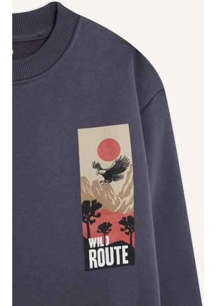 Erkek Çocuk Oversize Geniş Kalıp Bisiklet Yaka Sırt Baskılı Sweatshirt D5787A824WN