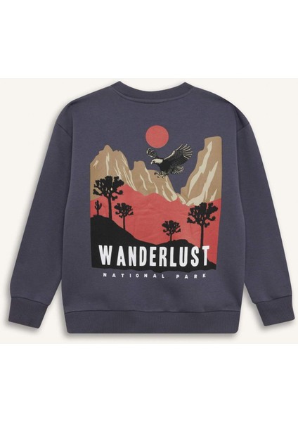 Erkek Çocuk Oversize Geniş Kalıp Bisiklet Yaka Sırt Baskılı Sweatshirt D5787A824WN