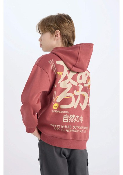 Erkek Çocuk Oversize Geniş Kalıp Sırt Baskılı Kapüşonlu Sweatshirt D5679A824WN