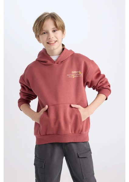 Erkek Çocuk Oversize Geniş Kalıp Sırt Baskılı Kapüşonlu Sweatshirt D5679A824WN