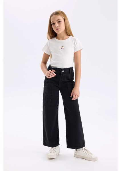Kız Çocuk Wide Leg Kargo Geniş Bol Paça Jean Pantolon D5449A824WN