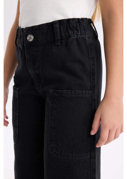 Kız Çocuk Wide Leg Kargo Geniş Bol Paça Jean Pantolon D5449A824WN
