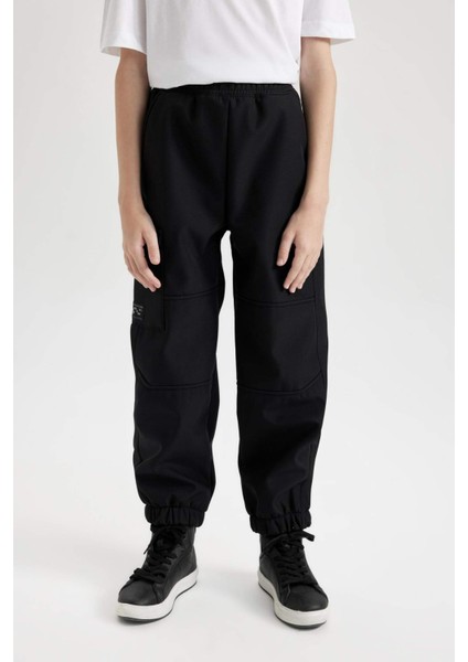 Erkek Çocuk Beli ve Paçası Lastikli Kargo Cepli Pelüş Polar Astarlı Siyah Jogger Pantolon D3460A824WN