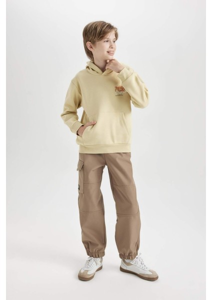 Erkek Çocuk Beli ve Paçası Lastikli Kargo Cepli Pelüş Polar Astarlı Jogger Pantolon D3460A824WN