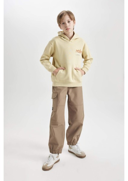 Erkek Çocuk Beli ve Paçası Lastikli Kargo Cepli Pelüş Polar Astarlı Jogger Pantolon D3460A824WN