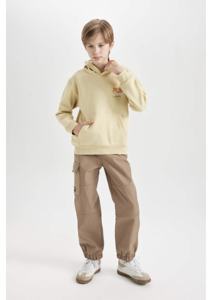 Erkek Çocuk Beli ve Paçası Lastikli Kargo Cepli Pelüş Polar Astarlı Jogger Pantolon D3460A824WN