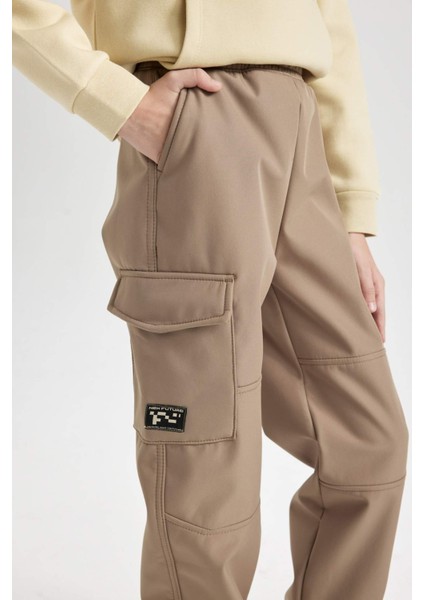 Erkek Çocuk Beli ve Paçası Lastikli Kargo Cepli Pelüş Polar Astarlı Jogger Pantolon D3460A824WN