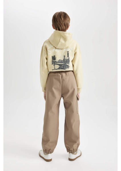 Erkek Çocuk Beli ve Paçası Lastikli Kargo Cepli Pelüş Polar Astarlı Jogger Pantolon D3460A824WN