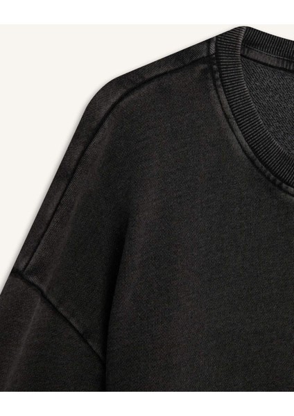 Loose Fit Bisiklet Yaka Yıkamalı Soluk Efektli Kısa Kollu Tişört C0709AX25SP