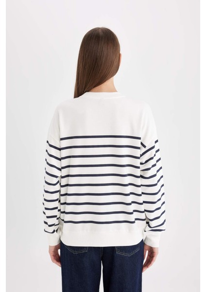 Relax Fit Bisiklet Yaka Çizgili İnce Sweatshirt A9255AX24WN