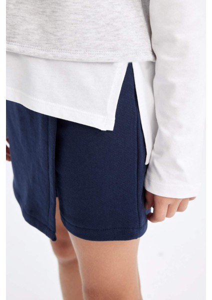 Kız Çocuk 3'lü Takım Baskılı Süveter Uzun Kollu Tişört Basic Düz Şort Etek D2868A824AU