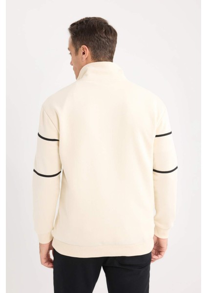 Relax Fit Dik Yaka Fermuarlı Baskılı Kalın Sweatshirt D4714AX24AU