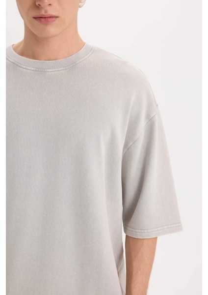 Loose Fit Bisiklet Yaka Yıkamalı Soluk Efektli Kısa Kollu Tişört C0709AX25SP