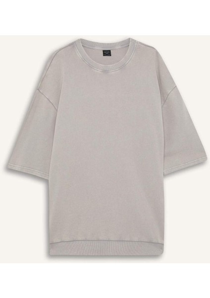 Loose Fit Bisiklet Yaka Yıkamalı Soluk Efektli Kısa Kollu Tişört C0709AX25SP