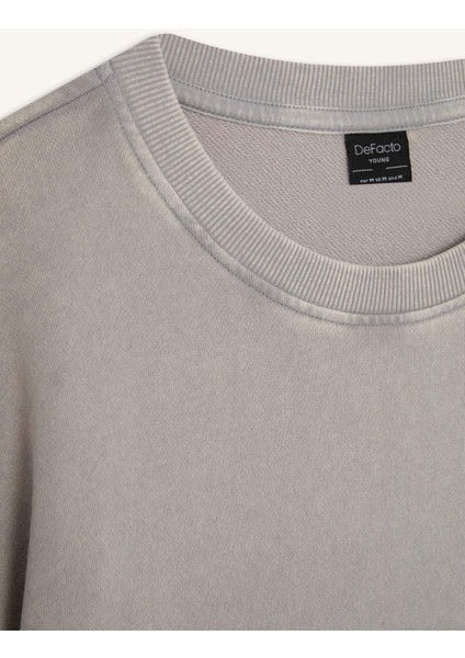 Loose Fit Bisiklet Yaka Yıkamalı Soluk Efektli Kısa Kollu Tişört C0709AX25SP