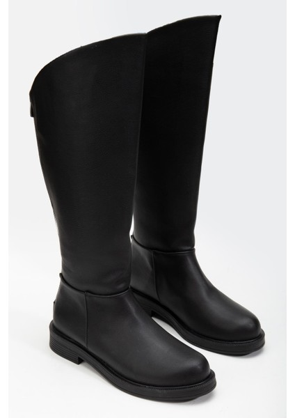 Alinda Arkadan Fermuarlı Deri Çizme Siyah modelleri