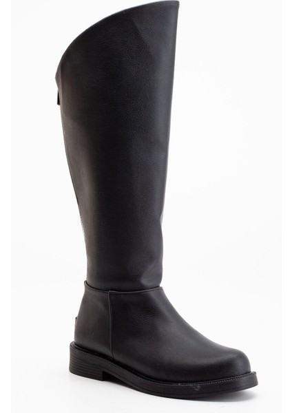 Alinda Arkadan Fermuarlı Deri Çizme Siyah indirimleri