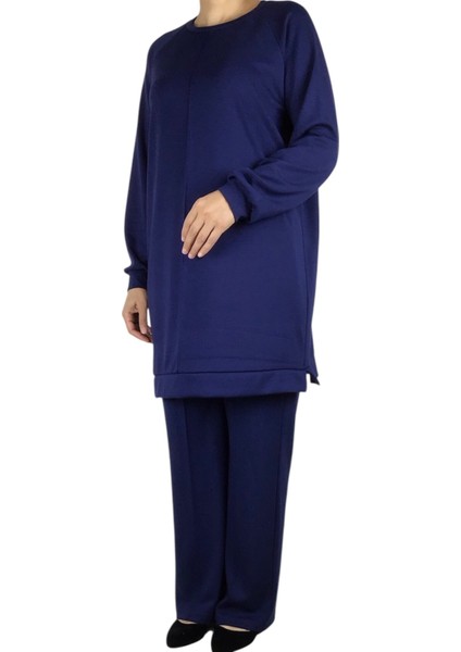 Kadın Tunik Önü Dikişli Altı Bantlı Pantolon Beli Lastikli Önü Dikişli Ikili Takım