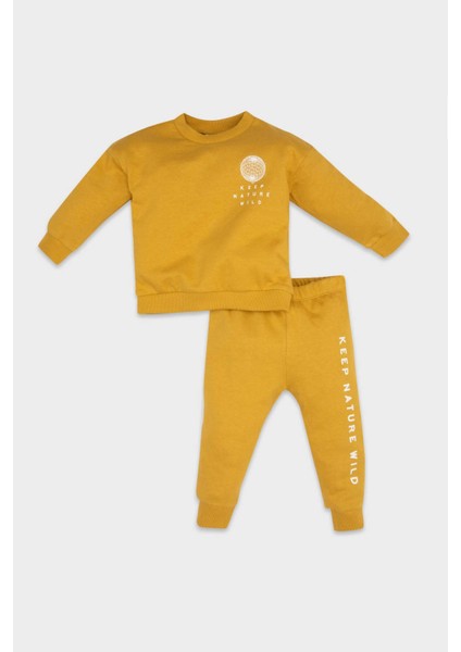 Erkek Bebek 2'li Takım Baskılı Sweatshirt Beli Lastikli Eşofman Altı