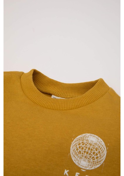 Erkek Bebek 2'li Takım Baskılı Sweatshirt Beli Lastikli Eşofman Altı