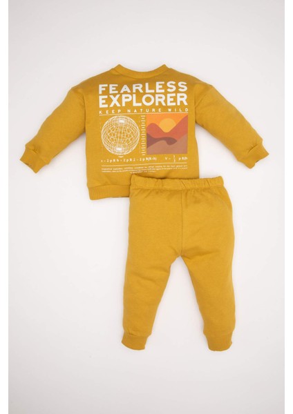 Erkek Bebek 2'li Takım Baskılı Sweatshirt Beli Lastikli Eşofman Altı