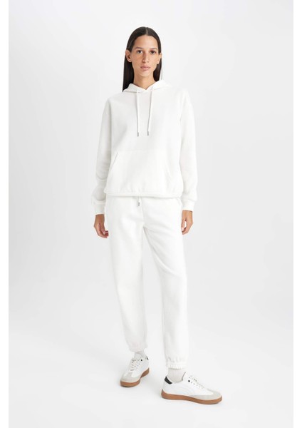 Relax Fit Kapüşonlu Kanguru Cepli Kalın Basic Düz Sweatshirt W1240AZ24WN