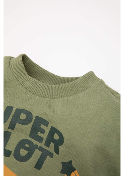 Erkek Bebek 2'li Takım Baskılı Sweatshirt Beli Lastikli Eşofman Altı