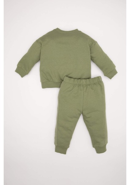 Erkek Bebek 2'li Takım Baskılı Sweatshirt Beli Lastikli Eşofman Altı