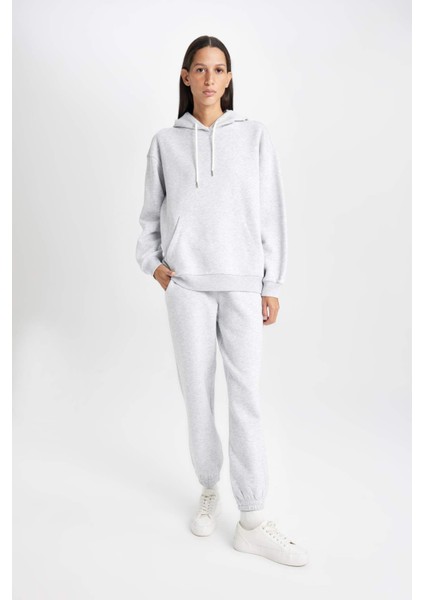 Relax Fit Kapüşonlu Kanguru Cepli Kalın Basic Düz Sweatshirt W1240AZ24WN