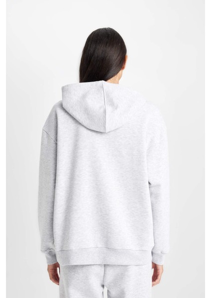 Relax Fit Kapüşonlu Kanguru Cepli Kalın Basic Düz Sweatshirt W1240AZ24WN