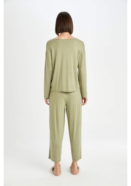 Pijama Takım Viskon Puantiyeli Uzun Kollu Üst Beli Lastikli Alt-Fall in Love D5659AX24AU