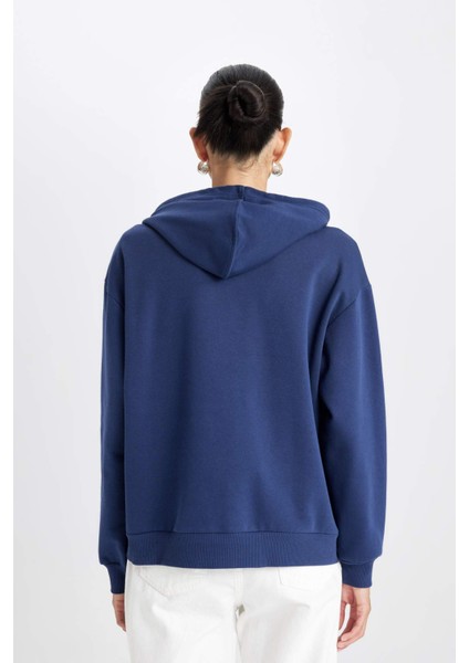 Relax Fit Kapüşonlu Kanguru Cepli Kalın Basic Düz Sweatshirt W1240AZ24WN