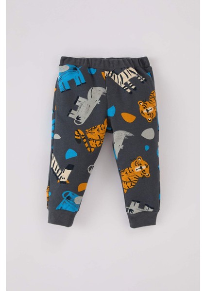 Erkek Bebek 2'li Takım Hayvan Desenli Sweatshirt Beli Lastikli Alt D5897A524WN