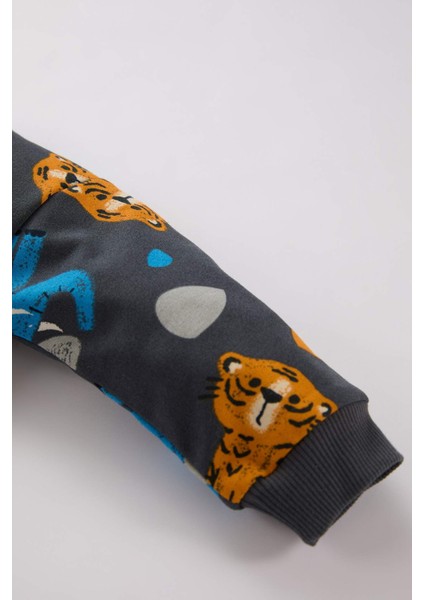 Erkek Bebek 2'li Takım Hayvan Desenli Sweatshirt Beli Lastikli Alt D5897A524WN