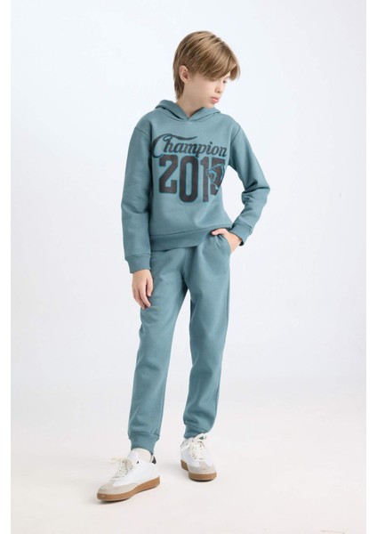 Erkek Çocuk 2'li Takım Kapüşonlu Baskılı Sweatshirt Beli Lastikli Eşofman Altı D3561A824WN