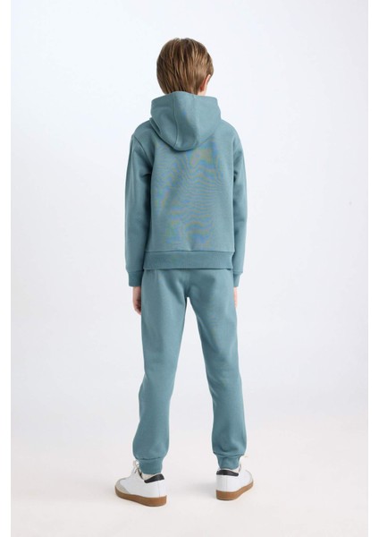 Erkek Çocuk 2'li Takım Kapüşonlu Baskılı Sweatshirt Beli Lastikli Eşofman Altı D3561A824WN