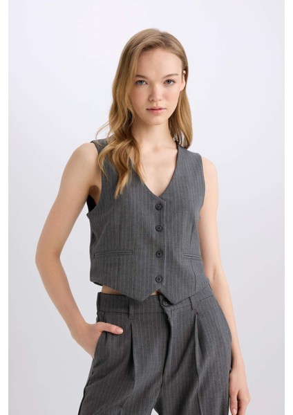 Regular Fit Blazer Yelek Crop Basic Düz Düğmeli Z8526AZ24AU