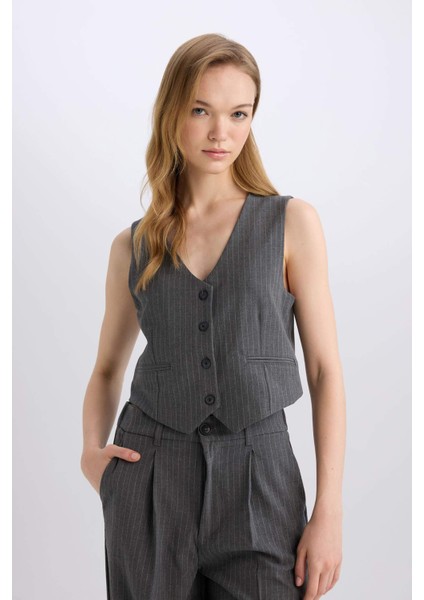 Regular Fit Blazer Yelek Crop Basic Düz Düğmeli Z8526AZ24AU