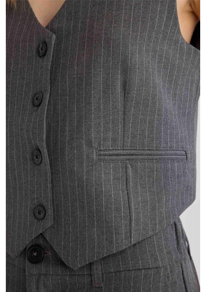 Regular Fit Blazer Yelek Crop Basic Düz Düğmeli Z8526AZ24AU