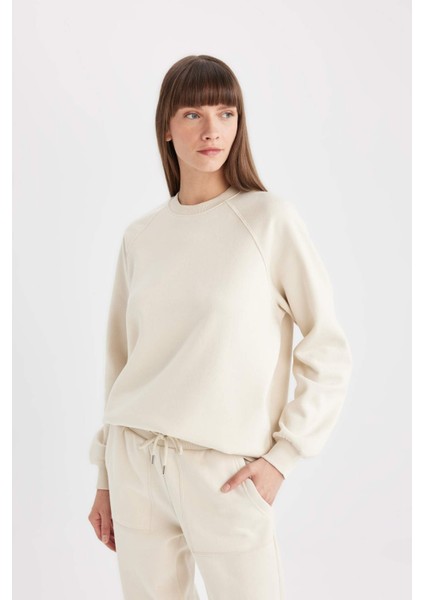 Oversize Geniş Kalıp Bisiklet Yaka Kalın Basic Düz Sweatshirt V2697AZ24WN